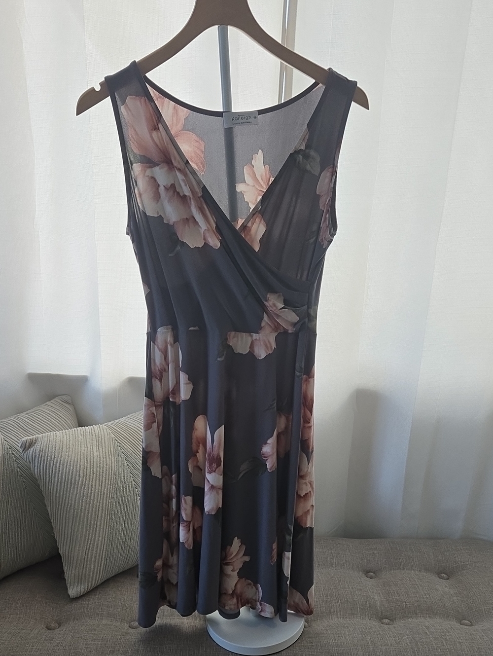 Kaileigh Black Midi Dress with Blush Floral Print